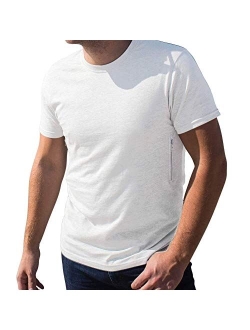 Clever Travel Companion Pickpocket Proof Crew Necked Men's T-Shirt with 2 Hidden Zipper Pockets, 100% Pickpocket Proof Holiday Tour