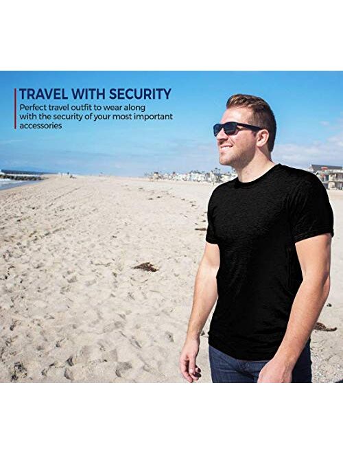 Clever Travel Companion Pickpocket Proof Crew Necked Men's T-Shirt with 2 Hidden Zipper Pockets, 100% Pickpocket Proof Holiday Tour