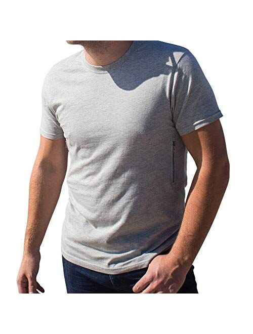 Clever Travel Companion Pickpocket Proof Crew Necked Men's T-Shirt with 2 Hidden Zipper Pockets, 100% Pickpocket Proof Holiday Tour