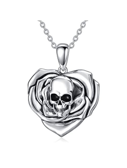 Seiyang Skull Necklace Sterling Silver Skull Jewelry Gift for Goth Lovers Halloween (with Gift Box)