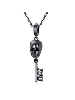 Seiyang Skull Necklace Sterling Silver Skull Jewelry Gift for Goth Lovers Halloween (with Gift Box)