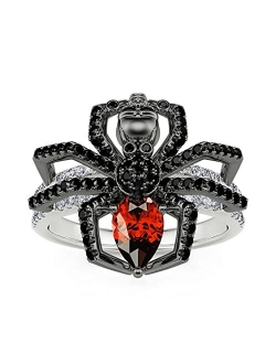 Jeulia Spider Skull Biker Black Ring Women Men Halloween Tone Pear Cut Sterling Silver Red Diamond Band Rings Gothic Black Pearl Spider Plated Promise Rings with Jewelry 