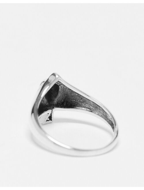 ASOS DESIGN signet ring with ace of spade and skull in burnished sterling silver