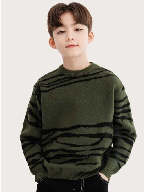 Shein Boys Zebra Striped Pattern Drop Shoulder Sweater