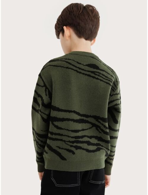 Shein Boys Zebra Striped Pattern Drop Shoulder Sweater