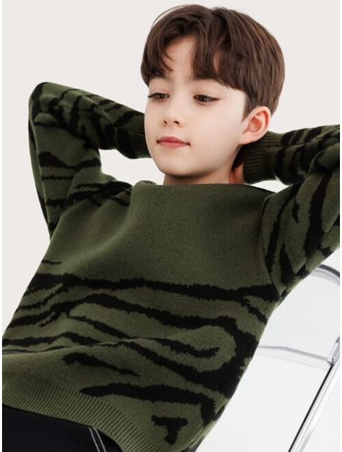 Shein Boys Zebra Striped Pattern Drop Shoulder Sweater