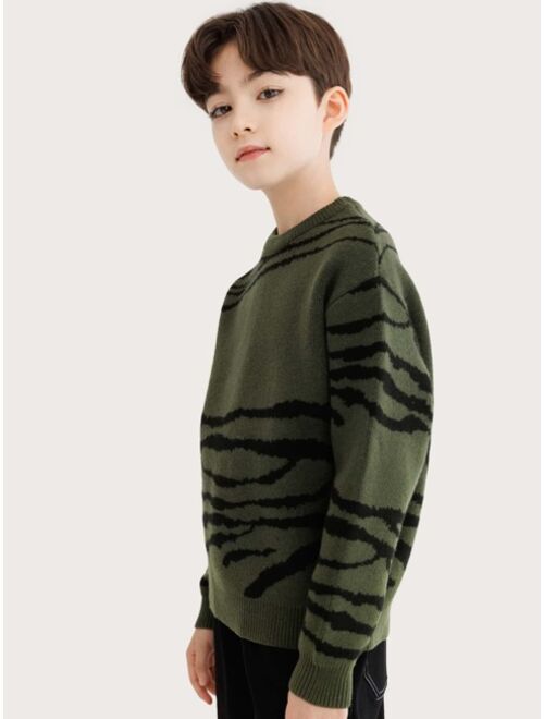 Shein Boys Zebra Striped Pattern Drop Shoulder Sweater