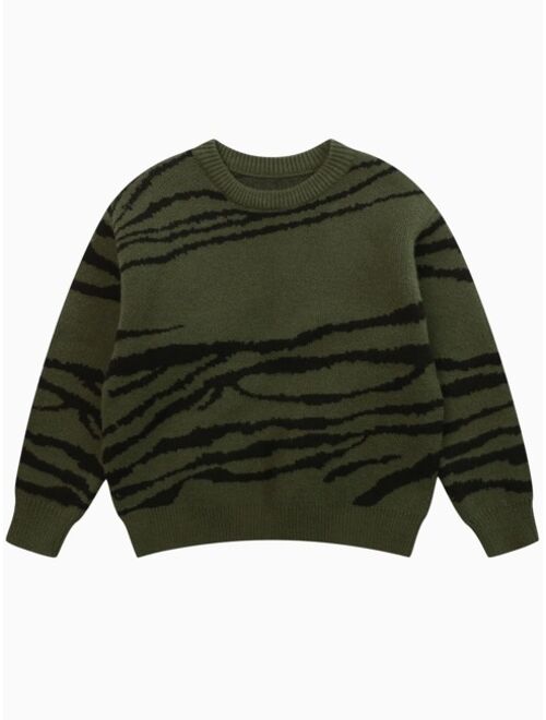 Shein Boys Zebra Striped Pattern Drop Shoulder Sweater