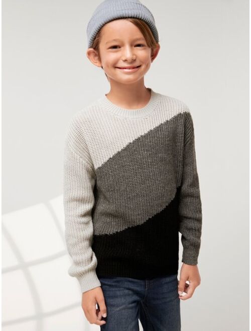 SHEIN Boys Color Block Drop Shoulder Sweater