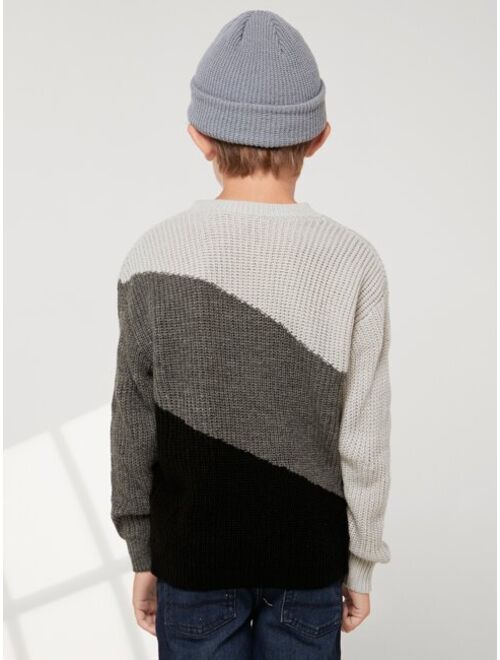 SHEIN Boys Color Block Drop Shoulder Sweater