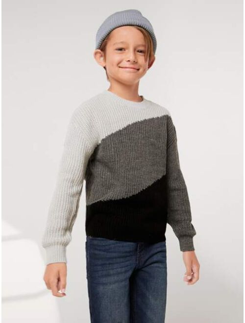 SHEIN Boys Color Block Drop Shoulder Sweater