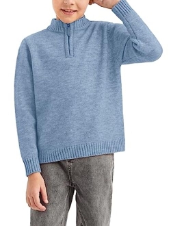 GAMISOTE Boys Sweater Quarter Zip Up Chunky Knit Mock Neck Warm Pullver Kids Knitwear