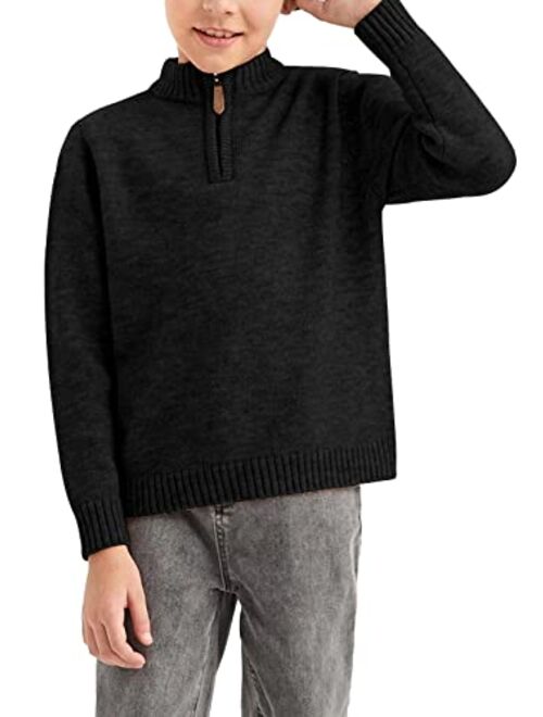 GAMISOTE Boys Sweater Quarter Zip Up Chunky Knit Mock Neck Warm Pullver Kids Knitwear