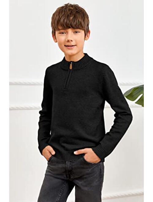 GAMISOTE Boys Sweater Quarter Zip Up Chunky Knit Mock Neck Warm Pullver Kids Knitwear