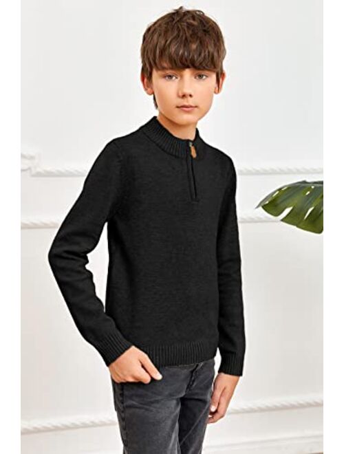 GAMISOTE Boys Sweater Quarter Zip Up Chunky Knit Mock Neck Warm Pullver Kids Knitwear