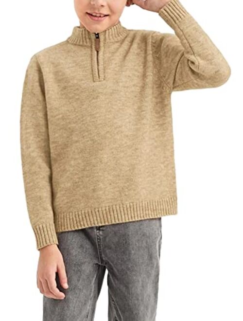 GAMISOTE Boys Sweater Quarter Zip Up Chunky Knit Mock Neck Warm Pullver Kids Knitwear