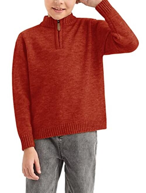 GAMISOTE Boys Sweater Quarter Zip Up Chunky Knit Mock Neck Warm Pullver Kids Knitwear