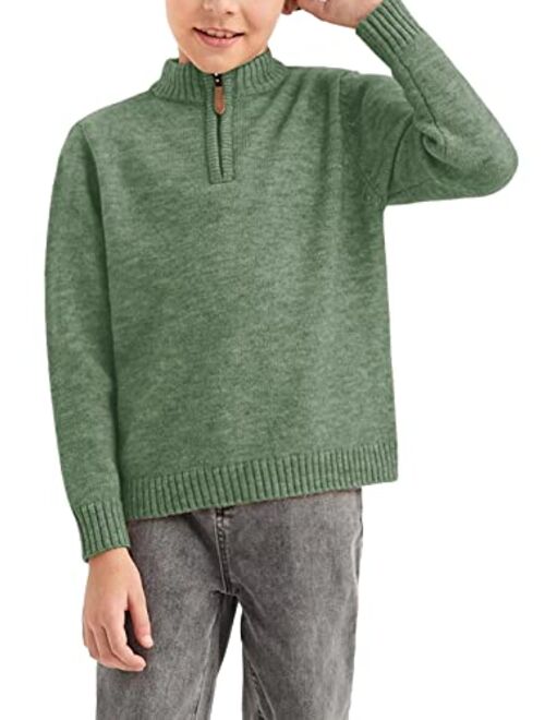 GAMISOTE Boys Sweater Quarter Zip Up Chunky Knit Mock Neck Warm Pullver Kids Knitwear