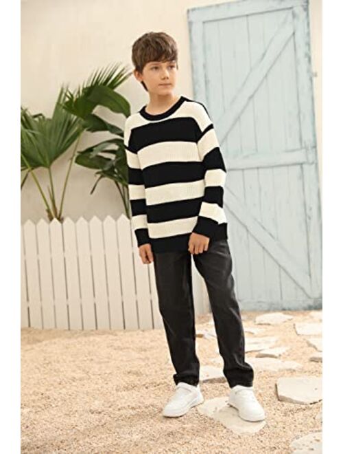 simtuor Boys Striped Pullover Sweater Crew Neck Color Block Knit Long Sleeve Winter/Spring Tops Knitwear for 4-13Y