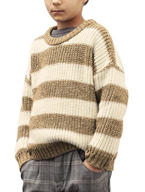 simtuor Boys Striped Pullover Sweater Crew Neck Color Block Knit Long Sleeve Winter/Spring Tops Knitwear for 4-13Y