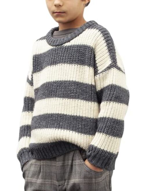 simtuor Boys Striped Pullover Sweater Crew Neck Color Block Knit Long Sleeve Winter/Spring Tops Knitwear for 4-13Y