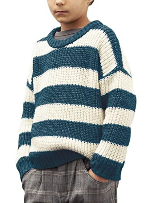 simtuor Boys Striped Pullover Sweater Crew Neck Color Block Knit Long Sleeve Winter/Spring Tops Knitwear for 4-13Y