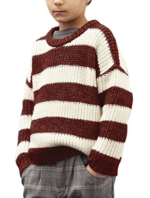 simtuor Boys Striped Pullover Sweater Crew Neck Color Block Knit Long Sleeve Winter/Spring Tops Knitwear for 4-13Y