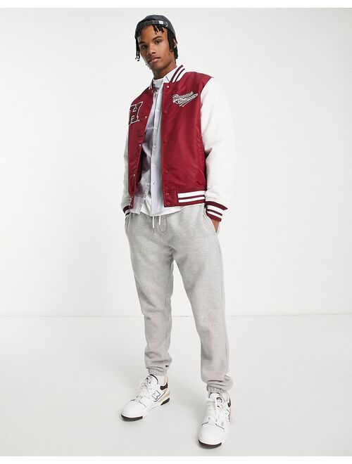 Pull&Bear Harvard varsity bomber jacket in dark red