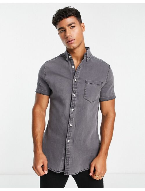 ASOS DESIGN skinny denim shirt in washed black