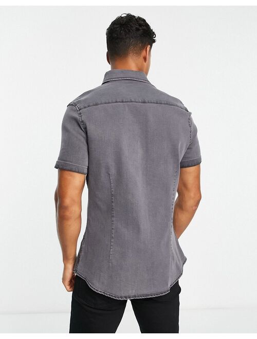 ASOS DESIGN skinny denim shirt in washed black