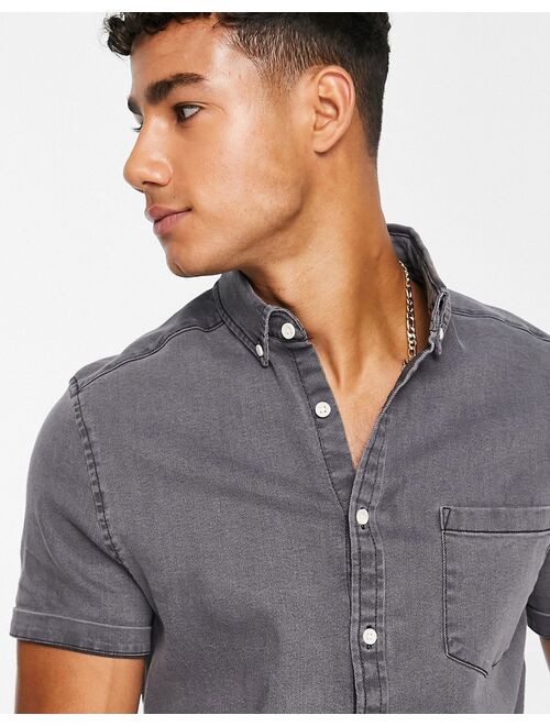 ASOS DESIGN skinny denim shirt in washed black