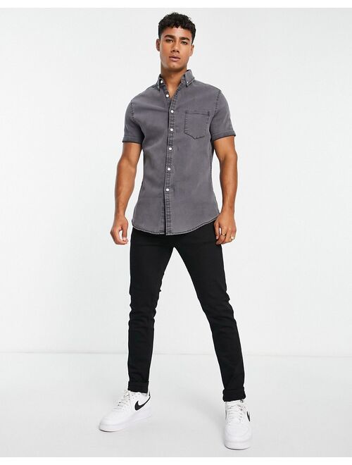 ASOS DESIGN skinny denim shirt in washed black