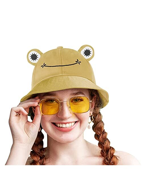 SAOROPEB Frog Hat for Adult Teens, Cute Frog Bucket Hat, Cotton Bucket Hat Funny Hat Fisherman Hat for Men Women