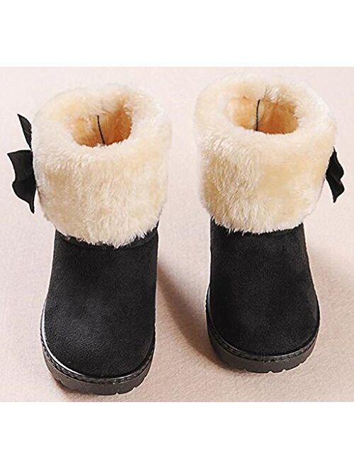 DADAWEN Baby's Girl's Toddler Fashion Cute Bowknot Fur Lining Princess Warm Snow Boots