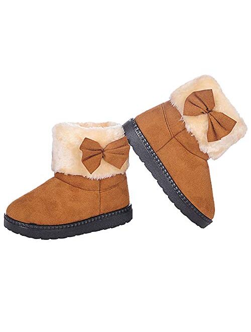DADAWEN Baby's Girl's Toddler Fashion Cute Bowknot Fur Lining Princess Warm Snow Boots