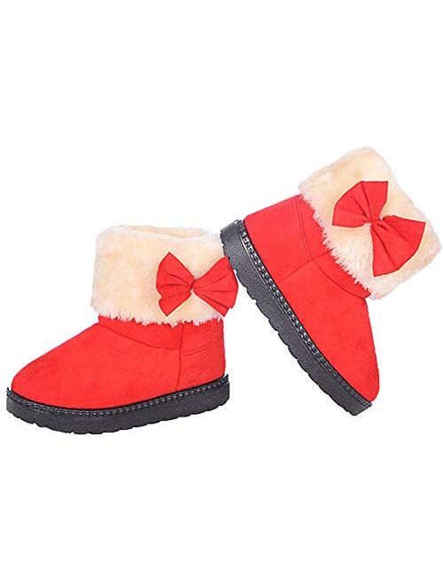 DADAWEN Baby's Girl's Toddler Fashion Cute Bowknot Fur Lining Princess Warm Snow Boots