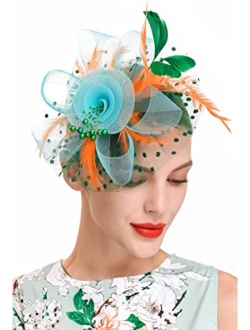 Zivyes Fascinators Headband Tea Party Hats for Women Royal Wedding Hat Feather Mesh Hair Clip