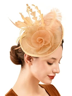 Zivyes Fascinators Headband Tea Party Hats for Women Royal Wedding Hat Feather Mesh Hair Clip