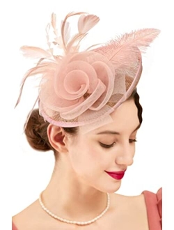 Zivyes Fascinators Headband Tea Party Hats for Women Royal Wedding Hat Feather Mesh Hair Clip