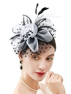 Zivyes Fascinators Headband Tea Party Hats for Women Royal Wedding Hat Feather Mesh Hair Clip