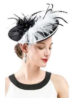 Zivyes Fascinators Headband Tea Party Hats for Women Royal Wedding Hat Feather Mesh Hair Clip