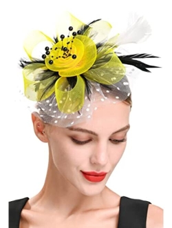 Zivyes Fascinators Headband Tea Party Hats for Women Royal Wedding Hat Feather Mesh Hair Clip