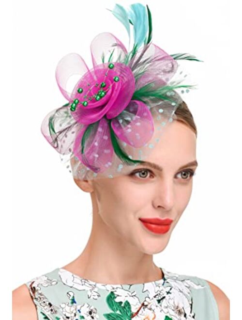 Zivyes Fascinators Headband Tea Party Hats for Women Royal Wedding Hat Feather Mesh Hair Clip