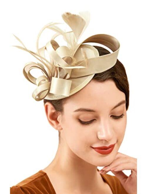 Zivyes Fascinators Headband Tea Party Hats for Women Royal Wedding Hat Feather Mesh Hair Clip