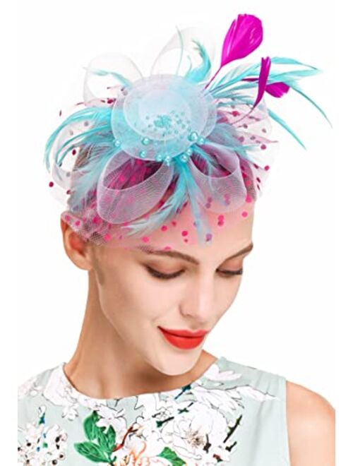 Zivyes Fascinators Headband Tea Party Hats for Women Royal Wedding Hat Feather Mesh Hair Clip