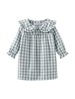 Mud Kingdom Big Girls Ruffle Collar Nightgowns Plaid Long Sleeve