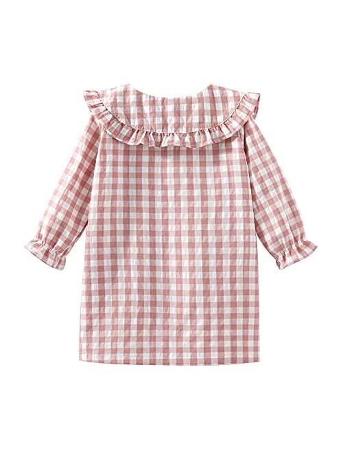 Mud Kingdom Big Girls Ruffle Collar Nightgowns Plaid Long Sleeve