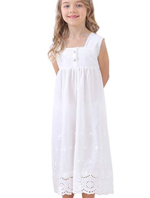 Pufsunjj Kids Girls' Lace Nightgown Sleeveless Full Length Princess Dress Sleepwear 3-13 Years