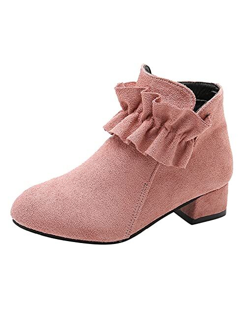 Nvtuuer Kids Girls Ankle Bootie with Side Suede Fringe and Zipper, Block Heel Dress Boot -Youth Toddler (Little/Big Kids)