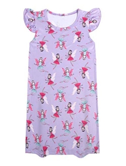 Neko-Baby Girls Nightgown Pajama Flutter Sleeve Nightshirt Sleepwear Pjs Dress 5-12 Years